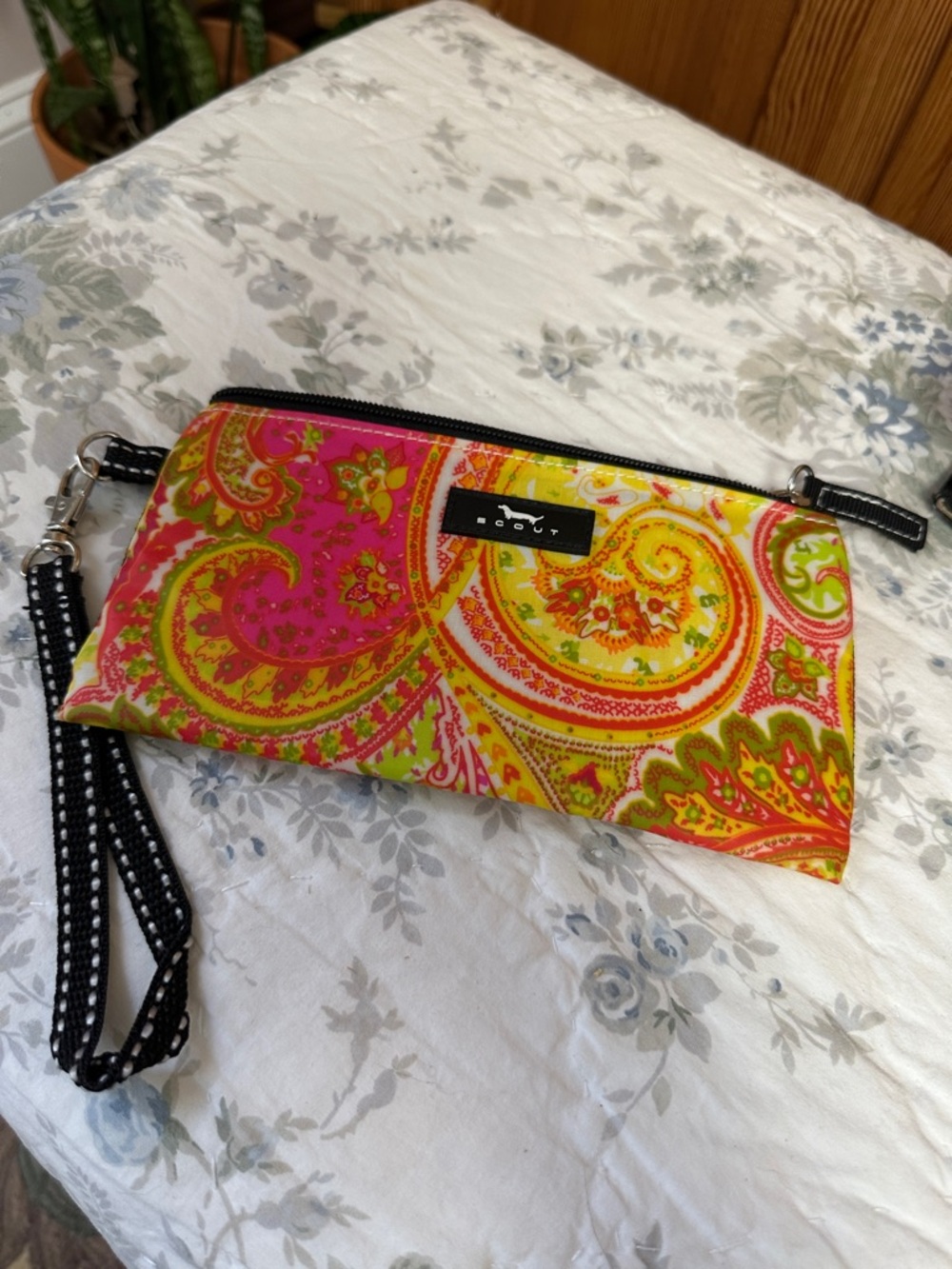 Scout Wristlet Wallet in Pink, Yellow and Green Paisley Print